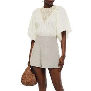 Antik Batik Cream Metallic Multi Stripe Gelly Crochet Short Sleeve Blouse